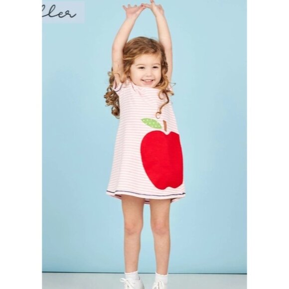 Mud Pie apple Dress Back to School Fall Apple picking NWT 12-18m pink red appliq - Picture 5 of 6